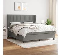 Frdhee Cadre de lit double futon, lit à sommier tapissier, avec matelas, gris foncé, 180 x 200 cm, en tissu, pour chambre à coucher, chambre d'amis, emballage compact, montage facile