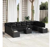 Frdhee Canapé de jardin, balcon, chaise longue, coin salon, canapé de jardin, 11 pièces, noir, 344 x 209 x 85 cm, en polyrotin, pour terrasse, piscine, maison de vacances