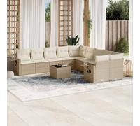 Frdhee Canapé de jardin en polyrotin avec coussin - 9 pièces - 11 pièces - Beige - Pour balcon, intérieur et extérieur, terrasse, arrière-cour