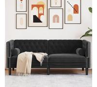 Frdhee Canapé-lit Chesterfield avec traversins, 2 places, en velours, noir, pour salon, chambre à coucher, petite pièce
