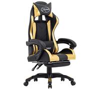 Frdhee Chaise de bureau, pivotante, de jeu avec repose-pieds, en cuir synthétique doré et noir, ergonomique, pour bureau, chambre à coucher, n'abîme pas le dos