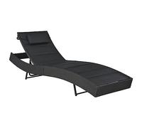 Frdhee Chaise longue flottante - Chaise longue en polyrotin et textilène noir - Pour balcon, terrasse, camping, plage - Facile à entretenir