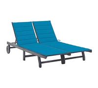 Frdhee Chaise longue flottante pour 2 personnes avec coussin en bois massif d'acacia gris - Pour balcon, terrasse, camping, plage - Facile à entretenir