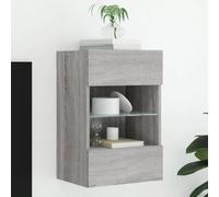 Frdhee Commode TV - Meuble TV bas - Avec lampes LED - Gris - 40 x 30 x 60,5 cm - Pour salon et chambre à coucher - Facile à entretenir
