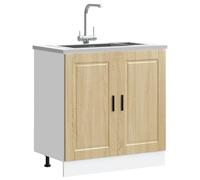 Frdhee Ensemble d'armoires de cuisine - Bloc de cuisine - Meuble sous évier - Chêne - 80 x 46 x 81,5 cm - Convient pour cuisine encastrée - Emballage compact et montage facile