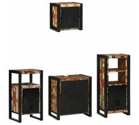 Frdhee Ensemble de 4 meubles de salle de bain avec étagère - Multicolore - En bois recyclé massif - Meuble sous lavabo, évier, meuble de salle de bain