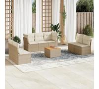Frdhee Ensemble de meubles de jardin 8 pièces avec coussins beige - Ensemble de balcon en polyrotin pour balcon, intérieur et extérieur, terrasse, arrière-cour