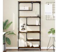 Frdhee Étagère de rangement en bois de chêne fumé 81 x 36 x 176 cm Meuble de bureau pour décoration, photos, plantes