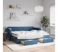 Frdhee Lit de sol, lit de jour, extensible, avec tiroirs, bleu, 90 x 200 cm, en velours, pour chambre à coucher, chambre d'amis