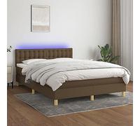 Frdhee Lit futon double - Cadre de lit d'appoint - Lit à sommier tapissier avec matelas LED marron foncé - 140 x 200 cm - En tissu - Pour chambre à coucher et chambre d'amis, peut être assemblé