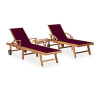 Frdhee Lot de 2 chaises longues flottantes avec table et coussins en teck massif, chaise longue de camping pour balcon, jardin, plage, large application