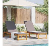 Frdhee Lot de 2 chaises longues flottantes en bois d'acacia - Marron - 53 x 202 x 89 cm - Pour plage, jardin, terrasse, piscine, camping, extérieur, intérieur