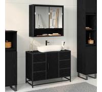 Frdhee Meuble de salle de bain avec miroir - Avec porte - Aspect chêne noir - Pour l'entretien et les accessoires de salle de bain - Peut être installé rapidement - Beaucoup d'espace de rangement