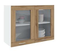 Frdhee Meuble Rangement Cuisine, Vitrine Suspendue Lyon Chêne Artisanal 80 x 31 x 60 cm Bois d'ingénierie, Support Micro Onde avec Plan de Travail, Tiroir