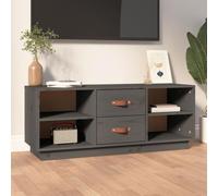 Frdhee Meuble TV bas sur pied - Gris - 100 x 34 x 40 cm - Bois de pin massif - Pour salon, salle à manger, chambre à coucher et salle de divertissement