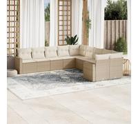 Frdhee Meubles de jardin d'extérieur 10 pièces avec coussin Beige Canapé de jardin en polyrotin pour cours, terrasses, balcons, bords de piscine