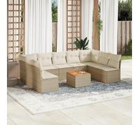 Frdhee Salon de jardin 10 pièces avec coussin beige - En polyrotin - Pour cours, terrasses, balcons, bords de piscine
