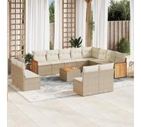Frdhee Salon de jardin 13 pièces avec coussins beige - Ensemble de meubles de jardin en polyrotin - Pour cours, terrasses, balcons, bords de piscine