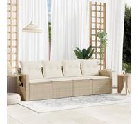 Frdhee Salon de jardin 4 pièces en polyrotin avec coussins Beige Pour balcon, intérieur et extérieur, terrasse, arrière-cour