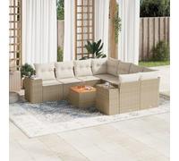 Frdhee Salon de jardin 9 pièces en polyrotin avec coussins Beige Pour balcon, intérieur et extérieur, terrasse, arrière-cour