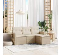 Frdhee Salon d'extérieur 4 pièces - Canapé de jardin avec coussins - Beige - En polyrotin - Pour cours, terrasses, balcons, bords de piscine
