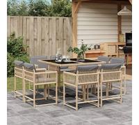 Frdhee Salon d'extérieur 9 pièces avec canapé lounge balcon - Salon de jardin avec coussins mélangés - Poly rotin - Pour terrasse, restaurant de jardin, piscine