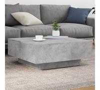 Frdhee Table basse basse avec lampes LED Gris béton 80 x 80 x 31 cm Utilisable comme table à manger Montage facile Facile à utiliser