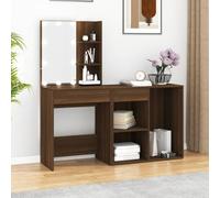 Frdhee Table cosmétique moderne - Table de dressing - Coiffeuse LED avec armoire - Aspect bois de chêne marron - Pour chambre à coucher - Facile à monter - Nombreuses possibilités d'utilisation