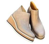 Frdun Aouln Bottines décontractées vintage pour femme - Couleur unie - Bout rond - Chaussures de marche décontractées