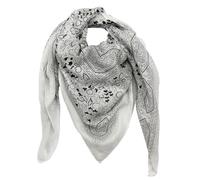 Freak Scene Echarpe en coton motif indien 1 blanc noir fleurs noires tissu carré