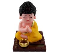 Freak Scene Figurine solaire Bouddha assis jaune moine robinetterie tête mobile Figurine solaire