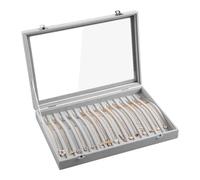 Frebeauty 15 Crochets Collier Plateau Velours Neckalce Organisateur avec Couvercle Transparent Verrouillable Collier Titulaire Boîte Organisateur De Bijoux pour Collier Jeweley Plateau (gris