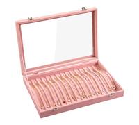 Frebeauty 15 Crochets Collier Plateau Velours Neckalce Organisateur avec Couvercle Transparent Verrouillable Collier Titulaire Boîte Organisateur De Bijoux pour Collier Jeweley Plateau (rose)