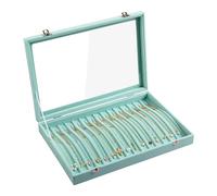 Frebeauty 15 Crochets Collier Plateau Velours Neckalce Organisateur avec Couvercle Transparent Verrouillable Collier Titulaire Boîte Organisateur De Bijoux pour Collier Jeweley Plateau(turquoise