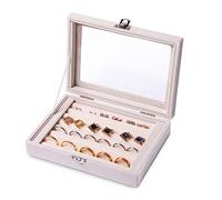 Frebeauty Anneaux/Boucle D’oreille Organisateur Plateau avec Couvercle Transparent Velours Tiroir Insert Bijoux Boîte De Rangement Bijoux Vitrine Vitrine Magasin(beige, 7 compartiments)