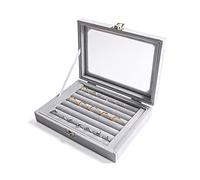Frebeauty Anneaux/Boucle D’oreille Organisateur Plateau avec Couvercle Transparent Velours Tiroir Insert Bijoux Boîte De Rangement Bijoux Vitrine Vitrine Magasin Boîte À Bijoux (gris, 7 compartiments)