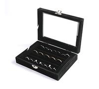 Frebeauty Anneaux/Boucle D’oreille Organisateur Plateau avec Couvercle Transparent Velours Tiroir Insert Bijoux Boîte De Rangement Bijoux Vitrine Vitrine Magasin Boîte À Bijoux (noir, 7 compartiments)