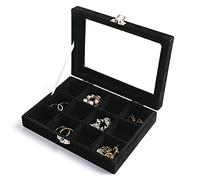 Frebeauty Anneaux/Boucle D’oreille Organisateur Plateau avec Couvercle Transparent Velours Tiroir Insert Bijoux Boîte De Rangement Bijoux Vitrine Vitrine Magasin Boîte À Bijoux(noir, 12 grilles)