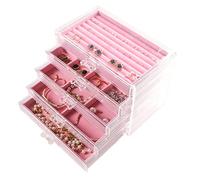 Frebeauty Boîte à bijoux extra large en acrylique transparent pour femmes et filles - Organisateur de bijoux en velours avec 5 tiroirs - Présentoir pour bagues, colliers - Pour femmes et filles (rose)
