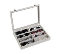 Frebeauty Boîte de rangement pour lunettes de soleil, plateau à 10 compartiments avec couvercle transparent, étui à lunettes pour homme/femme (Gris)
