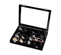 Frebeauty Boîte de rangement pour lunettes de soleil, plateau à 9 compartiments avec couvercle transparent, étui à lunettes pour homme/femme (Noir)