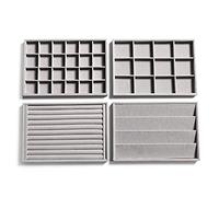 Frebeauty empilable bijoux en velours plateau de rangement tiroir insert bijoux plateau de rangement goujons boucles d'oreilles bracelet collier anneaux accessoires plateau femmes (Set 4, Gris)