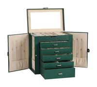 Frebeauty Grande Boîte à Bijoux 6 Niveaux, Organiseur en Similicuir avec Serrure et Miroir, Boîte de Rangement avec 5 Tiroirs pour Colliers, Bagues, Boucles d’Oreilles et Accessoires (Vert foncé)