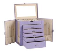 Frebeauty Grande boîte à bijoux, organiseur à bijoux à 6 niveaux en similicuir avec serrure, étui de rangement multifonction avec miroir, support d'accessoires avec 5 tiroirs pour boucles d'oreilles,