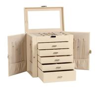 Frebeauty Grande boîte à bijoux, organiseur à bijoux en similicuir à 6 niveaux, étui de rangement multifonction avec miroir, support d'accessoires avec 5 tiroirs pour colliers, bracelets, montres
