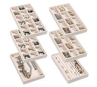 Frebeauty Jewelry Organizer Tray,Stackable Velvet Jewelry Trays,Drawer Inserts Earring Organizer For Women Jewelry Storage Display Case for Rings Stud Necklaces,Set of 6(Beige)
