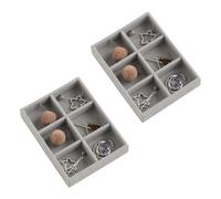 Frebeauty Lot de 2 petits plateaux à bijoux, plateau de rangement empilable en velours, mini boîte à bijoux et organiseur, organisateur de boucles d'oreilles à 6 grilles pour femmes et filles