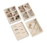 Frebeauty Lot de 4 petits plateaux à bijoux, plateau de rangement empilable en velours, mini boîtes à bijoux et organiseur pour inserts de tiroir, organisateur de boucles d'oreilles pour femmes et