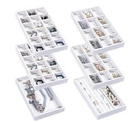 Frebeauty Lot de 6 plateaux de rangement empilables en velours pour bijoux, inserts de tiroirs pour femmes, présentoir pour bagues, colliers et clous d'oreilles, blanc