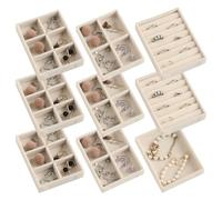 Frebeauty Lot de 9 petits plateaux à bijoux empilables en velours, mini organisateur de tiroir à bijoux, inserts de tiroir, 12 x 9 x 2 cm, plateau de boucles d'oreilles pour femmes et filles (lot de 9
